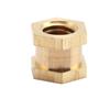 Fornecimento de fábrica de porca de cobre moldada por injeção hexagonal externa de dupla passagem, inserção de porca de cobre hexagonal, desenho não padronizado, latão personalizado