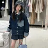 Chaqueta Vaquera Vintage para Niña, Nuevo Estilo Otoño 2026, Chaqueta Corta de Retazos con Cuello Solapa para Niños Talla Mediana y Grande, Cárdigan de Manga Larga