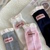 Calcetines de Algodón Estilo Británico Otoño e Invierno para Mujer de Media Pantorrilla Min Show m Letra Coreanos Acolchados Tendencia Preppy