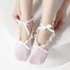 Meias Sociais Femininas Estilo Ballet com Tira de Laço Meias Curtas Estilo Japonês com Renda Mary Jane Versátil Meias Baixas de Ballet