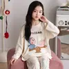 Conjunto de Pijama Longo para Meninas para Primavera e Outono, Roupa de Casa de Algodão Puro com Desenho para Meninas, Conjunto de Duas Peças para Outono para Alunos do Ensino Fundamental