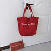 Estilo Perezoso Ins Coreano Letra Bolsa de Lona Roja para Mujer Gran Capacidad Diaria Ropa de Trabajo Bolso de Hombro Tote de Moda
