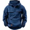 Nova Blusa de Moletom com Capuz Cor Sólida Masculina para E-commerce Transfronteiriço, Jaqueta de Moletom Esportiva Juvenil Europeia e Americana com Múltiplos Bolsos e Patch de Couro