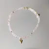 Colar INS Doce Fresco de Cobre com Zircônia em Forma de Coração Corrente de Clavícula com Contas de Cristal de Luxo Leve Feito à Mão Colar Europeu e Americano de Aço Inoxidável