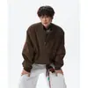 Chaqueta de trabajo retro americana con tie-dye de piel sintética para hombre, marca de moda de otoño, corte limpio, silueta corta de chaqueta de béisbol
