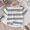 Camiseta de Algodón Rayada para Niños Estilo Verano 2026, Top Casual Elegante de Algodón de Manga Corta para Niños Pequeños y Medianos