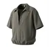 Camisa Masculina de Qualidade Original Falsa Duas Peças com Decote em V e Listras Verticais, Camisa de Verão com Barra Elástica e Meia Manga, Top Tendência