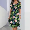 Vestido de verão soltinho com gola redonda, estampa floral 3D digital, 2024, novo, fresco, de manga curta, para venda transfronteiriça