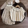 Conjunto de Ropa de Verano para Niñas: Camisa de Encaje Floral Estilo Coreano de Moda y Pantalones de Linterna Florales para Bebés Niñas
