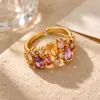 Anillo Abierto Estilo Europeo Abeja Mariposa de Circonita Colorida Chapado en Oro de 18K Ajustable para Mujer Anillo de Piedra de Color