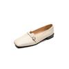 Zapatos casuales retro de piel de vaca para abuelita 2024 primavera nuevos tacón bajo punta cuadrada boca en V planos de boca media de cuero genuino completo para mujer