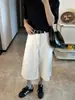 Pantalones capri de mezclilla blancos de cintura alta y pierna ancha para mujer, 2025 verano versátiles casuales fluidos rectos holgados
