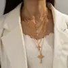 Colar Feminino Ajustável de Liga Estilo Étnico Retrô Pingente Redondo Cruz Contas de Pérola Acrílico