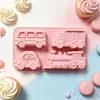 Em estoque: Molde de silicone de 4 peças para diferentes tipos de veículos e meios de transporte, adequado para moldes de chocolate e para assar bolo