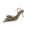 Mules de Tacón Fino Cerrados Estilo Primavera 2026, Tallas 35-40, Sandalias de Tira Única Cuadradas Estilo Étnico Plateado de Microfibra en Stock