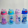 Taza de Agua con Tapa Abierta y Doble Agujero para Popote Lilo & Stitch Bolso Cruzado Taza Portátil para Beber con Correa Taza de Plástico