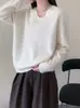 Suéter de Tricô com Gola V, Tecido Macio, Peso Pesado, Escovado, Fio 28, Seda de Amora e Caxemira para Mulheres, Outono/Inverno 26 Sweater Escovado
