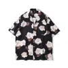 Camisa Masculina Floral Gola Padre 2026 Novo Estilo Coreano Solta Moda Estampada Estilo Praia Casual Manga Curta Exportação