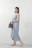Vestido largo sin mangas de algodón y lino estilo japonés para tallas grandes, cuello redondo, nuevo modelo de verano, corte holgado, base tipo A que estiliza
