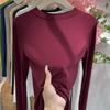2025 Nova Camisa Base Feminina Terno Interno Primavera Outono Inverno Gola Redonda Manga Longa Camiseta Slim Fit Top Cor Sólida Simples