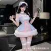 Traje de empregada doce, sexy, de tule transparente, macio e sedutor, lingerie erótica, uniforme de empregada, conjunto sem remoção V311