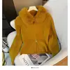 Abrigo Suéter de Rayas Verticales con Cuello de Piel Estilo Retro Americano para Mujer, Nuevo Cardigan de Punto con Doble Cremallera Estilo Perezoso Otoño e Invierno