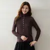 Elegante cárdigan de punto de cachemira con diseño de corbata cruzada en la parte delantera para mujer, con cuello semialto, color liso, mangas largas versátiles y diseño de prenda exterior tipo suéter.