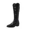 Botas vaqueras retro occidentales nuevas de otoño 2026 para mujer, botas de media pantorrilla, punta cuadrada, tacón grueso, botas largas adelgazantes 66-22