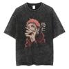 Anime 2024 Estampado Vintage Lavado Camiseta Verano Talla Grande Hombre