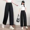 Calça pantalona floral de toque fresco feita sob medida para mulheres, novo estilo de verão, cintura elástica, versátil, com caimento fluido, casual, cropped de perna reta