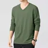 Novas Camisetas de Algodão Puro com Manga Longa e Decote V Outono e Inverno Masculinas Finas Camisetas Básicas Roupas Íntimas com Corte Justo e Versáteis
