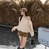 Camisa de Talla Grande para Mujer mm Francesa de un Hombro con Manga Abullonada para Principios de Otoño, Nuevo Diseño Asimétrico con Lazo