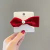 Horquilla Roja Grande de Año Nuevo para Niña con Lazo Terciopelo Estilo Chino Accesorio para el Cabello de Niña Pinza Superior Adorno para el Cabello de Niña de Año Nuevo