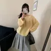 Suéter delicado de lantejoulas estilo coreano para mulheres, nova coleção outono e inverno, top de tricô macio e solto com mangas bufantes, efeito emagrecedor, estilo pullover