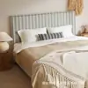 Cama de Tela Rayada Estilo Campo Francés 1.5m Cama Individual Vacaciones Estilo Minimalista Dormitorio Principal 1.8m Cama Doble de Borde Plano