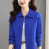 Suéter de Lana con Cremallera y Solapa Cardigan Tejido para Mujer Otoño Invierno Abrigo Suéter de Punto Grueso de Cable de Alta Gama para Madre
