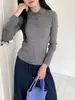 Suéter 100% lã pura para mulheres, novo estilo outono, gola polo, manga longa, caimento justo, top fino em malha canelada