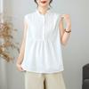 Ropa de Verano 2025 Cuello Alto Encaje Plisado Holgada Sin Mangas para Mujer Pullover Top Tendencia al por Mayor