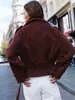 Marca Z, comercio exterior, estilo europeo y americano, en stock ZA ropa para mujer, nueva colección 2026, chaqueta de gamuza color vino tinto con cordones