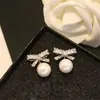 Brincos Banhados a Prata para Mulheres, Estilo Coreano, Simples Laço de Zircônia Brincos de Pérola