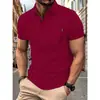 Nova Camiseta Masculina de Verão Moda Simples Versátil Manga Curta Cor Sólida Costura Fita Gola Lapela Manga Curta