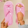 Pantuflas de Felpa con Perlas Transfronterizas para Mujer, Pantuflas Suaves Antideslizantes para Niñas, Pantuflas de Algodón para Dormitorio y Sala de Estar, Venta al por Mayor