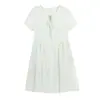 Vestido de Algodón Pesado Bordado de Hombros Rectos de Cintura Alta para Verano, Vestido Holgado Adelgazante para Mujer Tallas Grandes 66211