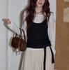 Blusas Tagarelas Estilo Coreano, Preguiçosas e Relaxadas para Mulheres, Camisetas de Manga Longa para Início do Outono, Conjunto Elegante de Tricô Duas Peças, Camisa Base