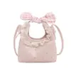 Mini bolsa infantil com acabamento em renda, xadrez, laço, bolsa transversal para menina, bolinhas fofas, bolsa de acessório de princesa