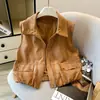 Nuevo chaleco de gamuza estilo coreano de otoño con bolsillos dobles de moda para mujer