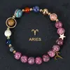 Multi-Win Joyería Pulsera de Constelaciones Azules Piedra Azul 8mm Piedra Natural Pulsera de Perlas de Ocho Planetas Venta al por Mayor
