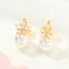 Widney Moda Nueva Simple Exquisito Lujo Ligero Flor de Circonia Perla Hebilla de Oreja Pendientes de Moda Elegantes de Alto Sentido