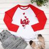 Camiseta Raglan Manga Longa Dia dos Namorados Masculina e Feminina Tamanho Grande Fornecimento Impressão Balão LOVE Top Outono Europeu e Americano Venda Direta