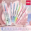 Plumones Fluorescentes Deli de Doble Punta en Colores Claros para Estudiantes, 6 Plumones Fluorescentes de Colores para Resaltar Apuntes